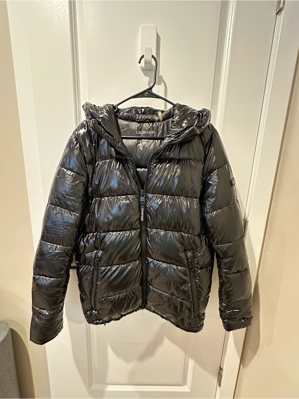 Calvin Klein Kids Shiny Black Hooded Puffer Coat